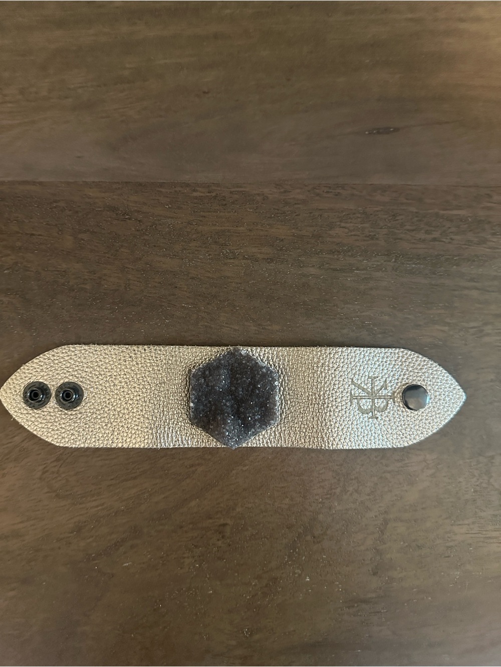 Karli Buxton- Metallic Leather Snap Bracelet with Dark Gray Druzy Accent